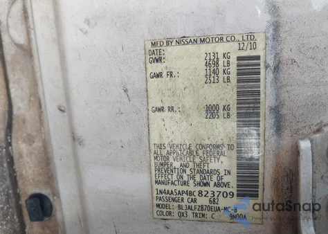 2011 Nissan Maxima 3.5 Sv z USA, uszkodzony, nr VIN 1N4AA5AP4BC823709